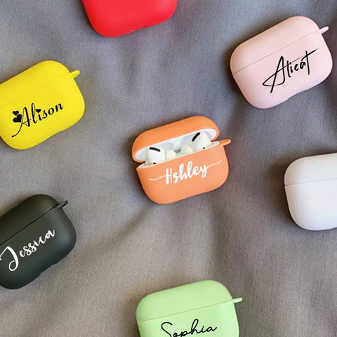 Étui personnalisé d'écriture manuscrite privée pour Apple Airpods 1 2 3 bricolage couverture en Silicone souple nom Logo Image texte personnalisé pour Airpods Pro ► Photo 1/6