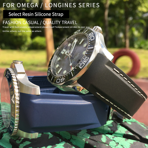 Bracelet de montre à extrémité incurvée en caoutchouc et Silicone, adapté aux modèles Omega Speedmaster couturier 300 Planet Ocean 600, 19/20/21mm, 22mm ► Photo 1/6