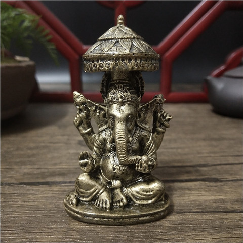 Seigneur chanceux Ganesha bouddha Statues couleur Bronze ornements résine éléphant hindou dieu Ganesh Sculptures Figurines décoration de la maison ► Photo 1/6