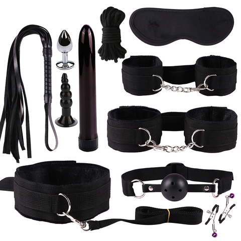 Jouets sexuels pour Couples, accessoires exotiques en Nylon et Silicone, ensemble de Bondage sexuel, Lingerie, menottes, fouet, corde, vibrateur Anal, 11 pièces/ensemble ► Photo 1/5