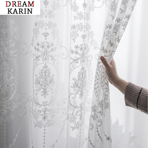 Blanc luxe broderie écran rideaux transparents pour salon chambre fenêtres rideaux européen Tulle Voile porte rideaux ► Photo 1/6