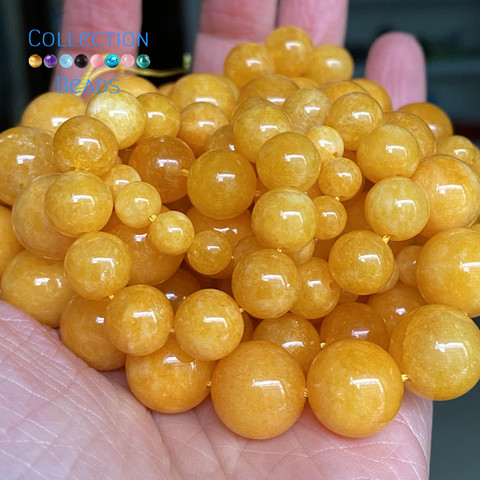 Perles rondes en pierre naturelle de Jades jaune ambré, pour la fabrication de bijoux, perles d'espacement de 6 à 12mm, bricolage de Bracelets pour femmes, 15 pouces ► Photo 1/5