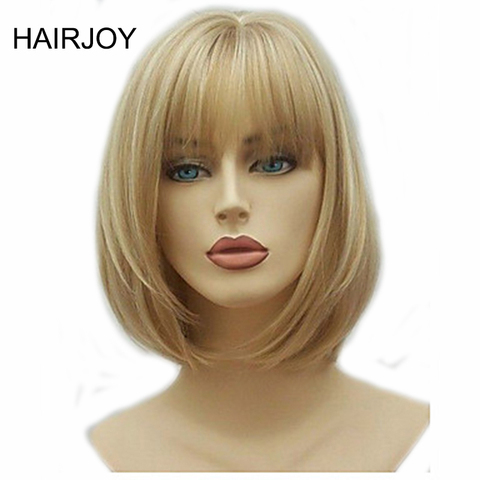 HAIRJOY femmes cheveux synthétiques blonds faits saillants Bob court perruque droite haute chaleur fibres livraison gratuite ► Photo 1/6