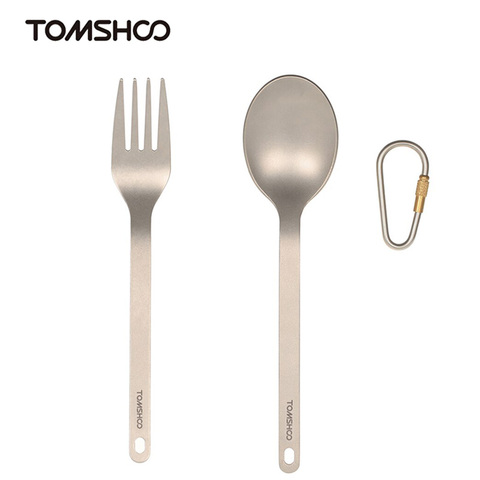 TOMSHOO Camping titane Spork couverts Camping vaisselle dîner Frok cuillère ensemble de vaisselle avec sac de rangement survie en plein air ► Photo 1/6