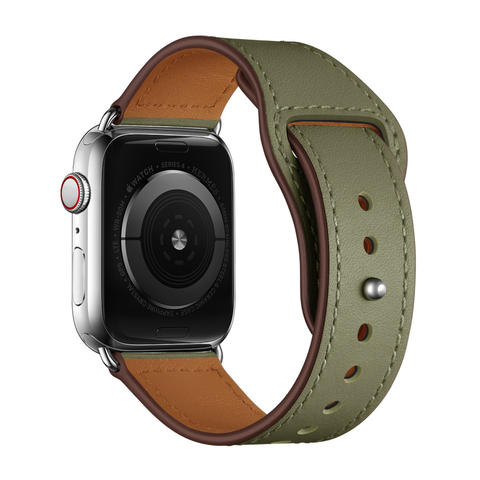 Bracelet de montre vert armée pour Apple watch, en cuir véritable, Sport, vioto 5 4 44mm, 42mm ► Photo 1/6