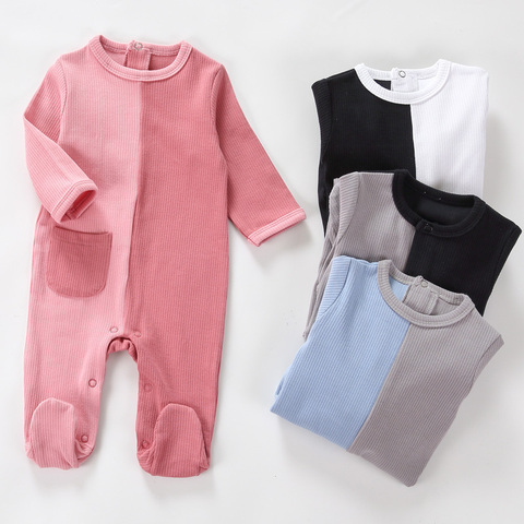 Bébé coton barboteuses à manches longues fille garçon vêtements unisexe poche onesies pyjamas nouveau-né bébé pieds salopette combinaison tenue ► Photo 1/6