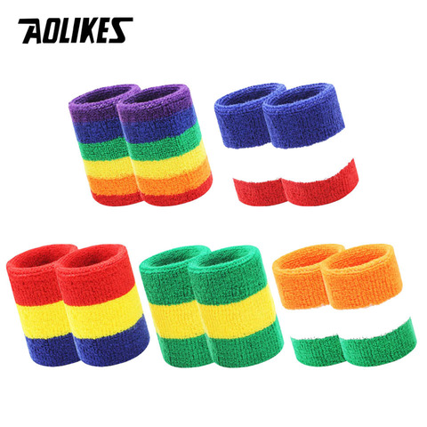 AOLIKES coloré coton unisexe Sport bandeau de sueur bracelet protecteur de poignet en cours d'exécution Badminton basket-ball orthèse tissu bandeau de sueur ► Photo 1/6