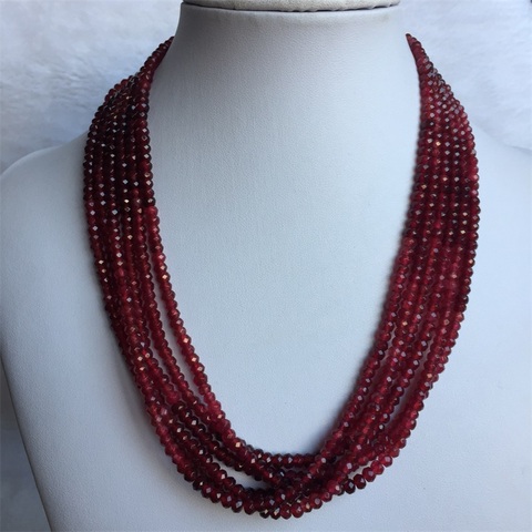 Collier classique Vintage en pierre naturelle, bijoux faits à la main, Double couleur, rubis rouges, 3x4MM, 1/3/6 couches ► Photo 1/6