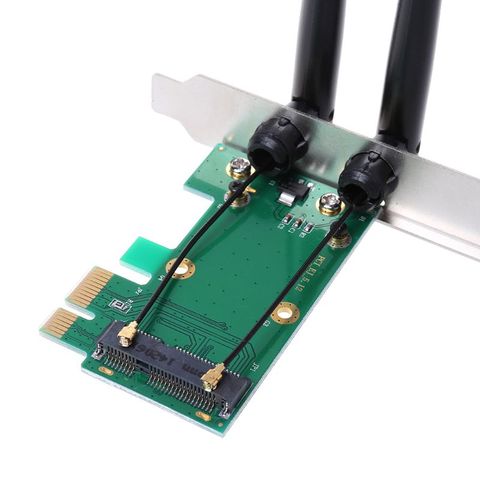 Carte sans fil WiFi Mini PCI-E Express vers PCI-E adaptateur 2 antenne PC externe livraison directe ► Photo 1/6