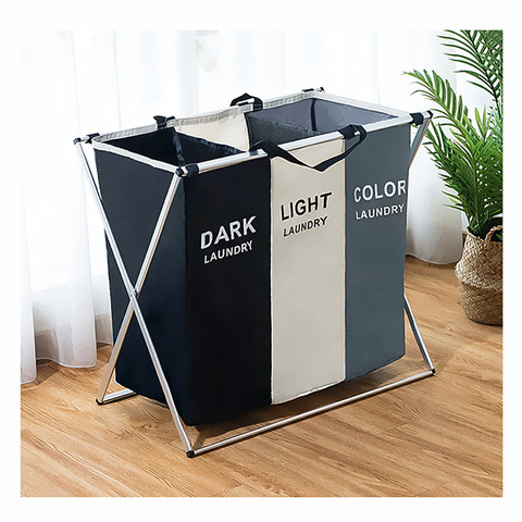 Panier à linge sale pliable en forme de X, organisateur imprimé pliable à trois grilles, panier à linge domestique trieur panier à linge grand ► Photo 1/6