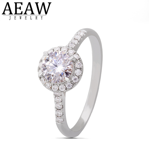 AEAW-anneau de Moissanite, rond, or blanc 14k, en forme de Carat, 1 0ct, 6.5mm, bague de fiançailles pour femmes ► Photo 1/6