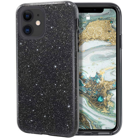 Pour iPhone 11 Pro Max 12 Mini 12Pro SE 2022 7 8 étui brillant brillant paillettes luxe brillant Sparker couverture noir téléphone accessoires ► Photo 1/6