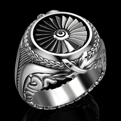 Vintage Punk hommes 925 en argent Sterling métal lourd Turbine anneau cadeau bijoux bague en gros ► Photo 1/5