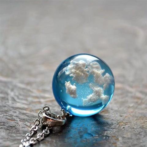 Chic Transparent résine Rould boule lune pendentif collier femmes bleu ciel blanc nuage chaîne collier mode bijoux cadeaux pour fille ► Photo 1/6