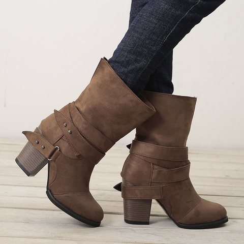 Bottes de neige en cuir suédé à boucle pour femme, chaussures Martin à la mode, automne-hiver ► Photo 1/6