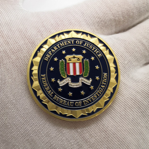 Pièce de monnaie de défi en métal 24K, nouveauté colorée, or pur 24K, département de Justice américain, FBI, cadeau, 1 pièce ► Photo 1/4