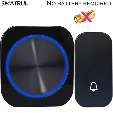 SMATRUL auto-alimenté étanche sans fil sonnette porte cloche veilleuse pas de batterie ue Plug Smart Home 1 2 bouton 1 2 récepteur ► Photo 1/6