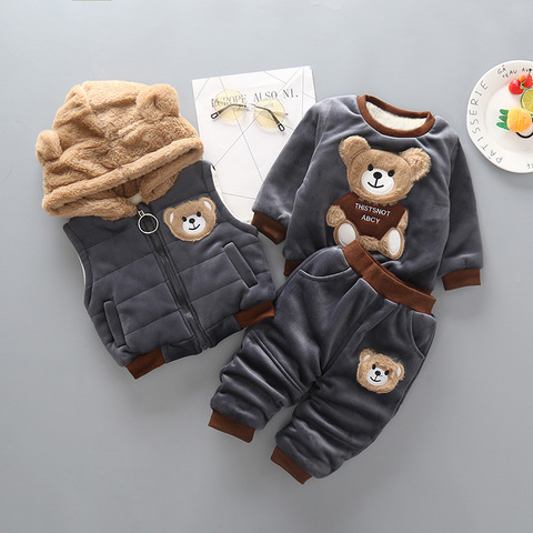 Ensemble vêtements molletonnés pour bébés garçons et filles, hauts vêtements d'extérieur à capuche, pantalon 3 pièces, Costume chaud pour enfants ► Photo 1/6