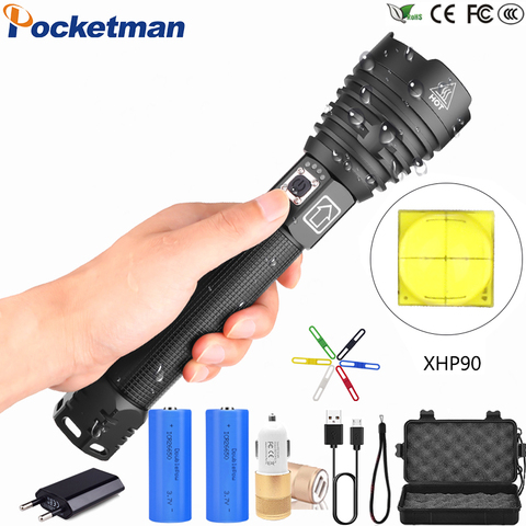 Lampe de poche tactique LED la plus puissante, Rechargeable par USB, XHP90 XLamp XHP70.2, torche 18650 26650 Zoom, pour Camping et randonnée, z52 ► Photo 1/6