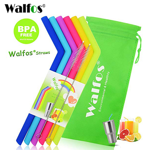 WALFOS qualité alimentaire 6 pièces Silicone taille régulière pailles réutilisables pour tasse gobelet pailles réutilisables pour boire ► Photo 1/6