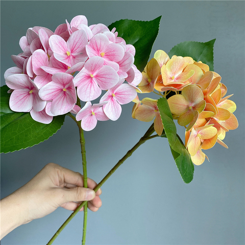 Branche d'hortensia d'impression 3D de luxe avec des feuilles vertes vraie touche fleurs artificielles maison table bureau décoration de mariage flores ► Photo 1/4