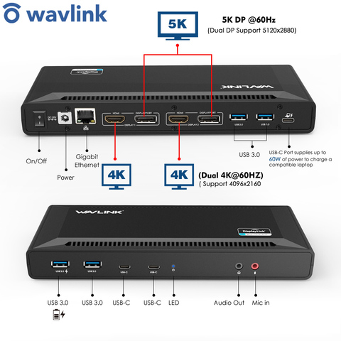 Station d'accueil universelle USB C 5K USB-C Gen1, double écran 4K HD HDMI, alimentation USB 3.0 Gigabit Ethernet, pour travail et études en ligne ► Photo 1/6