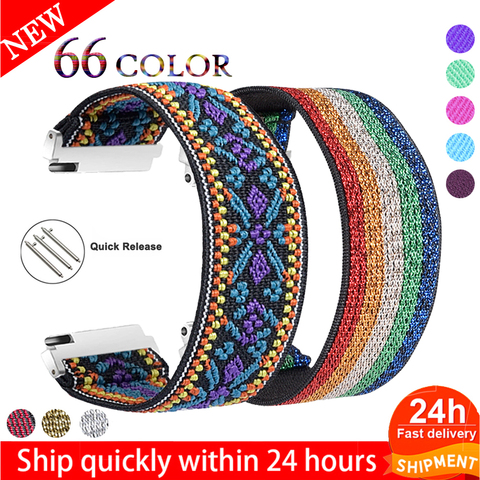 Bracelet de montre en Nylon élastique pour Samsung Galaxy montre 46mm actif 2 40mm 44mm bande 18mm 20mm 22mm Nylon montre Bracelet poignet ► Photo 1/6