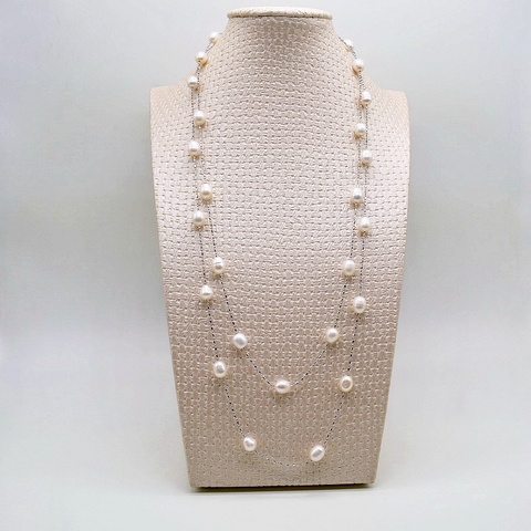 Long collier à chandail et perles d'eau douce naturelles, accessoires pour robes longues de couleurs multiples, collier long pour femmes ► Photo 1/6