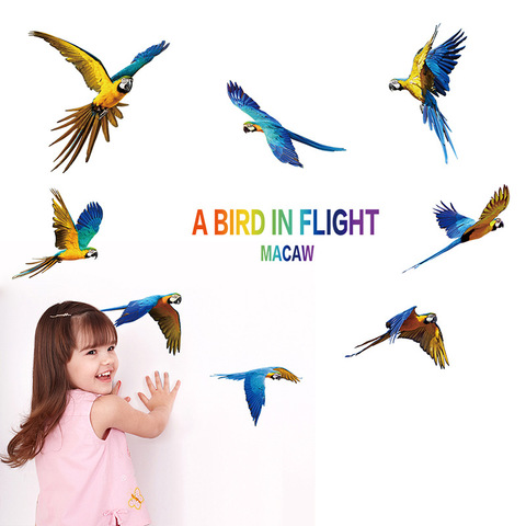 Coloré Perroquet Oiseaux Wall Sticker Ara Pie Décoration Stickers Muraux pour Chambre D'enfants Chambre Rêve Fly Sticker Animaux Cadeaux ► Photo 1/5