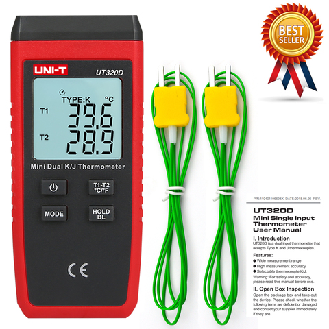 UNI-T UT320D Mini Type de Contact thermomètre numérique double canal K/J compteur de température LCD rétro-éclairage données tenir le Thermostat ► Photo 1/6