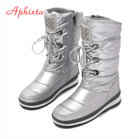 APHIXTA – bottes de neige imperméables pour femme, chaussures chaudes en peluche et cristal, mi-mollet, 35-41 ► Photo 1/6