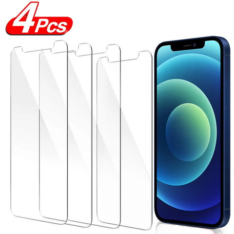 4 pièces verre de protection sur pour iPhone 12 11 Pro XS Max XR 7 8 6s Plus protecteur d'écran verre trempé pour iphone 11 12 Mini verre ► Photo 1/6