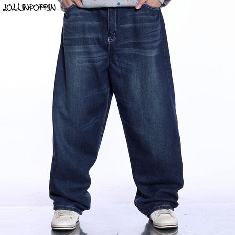 Hommes jambe large bleu jean Hip Hop Streetwear grande taille blanchi Baggy Fit Skateboarder Denim pantalon ► Photo 1/6