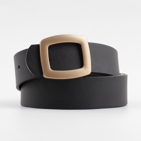 Ceinture large en cuir pour femmes, ceinture de haute qualité avec boucle carrée en métal, disponible en noir, blanc, rose, or, tendance 2022 ► Photo 1/6