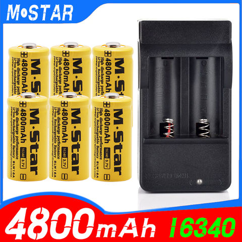 Batterie lithium-ion 4800, 3.7 mAh, Rechargeable, 16340 V, pour lampe de poche LED, chargeur mural de voyage, pour piles 16340, CR123A ► Photo 1/6