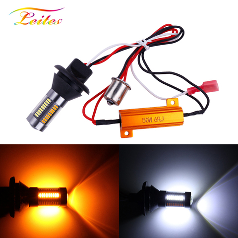 Lumière de voiture LED double couleur blanc ambre, 2 pièces, T20 W21W 1156 Ba15s P21W PY21W Bau15s clignotant LED DRL Canbus sans erreur ► Photo 1/6