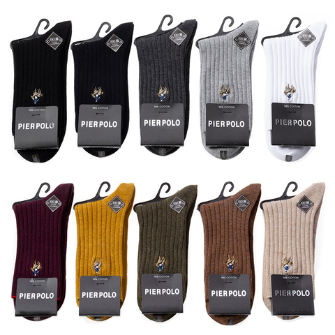 PIER POLO – chaussettes de marque pour homme, 97% coton, Compression, déodorant, broderie, mode, robe, chaussettes d'équipage, hiver ► Photo 1/6