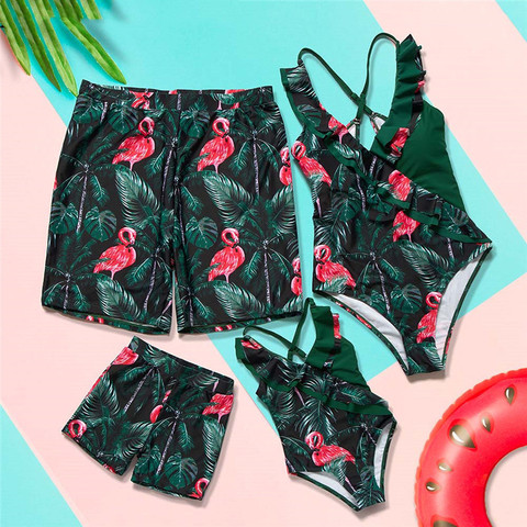 Maillot de bain familial avec imprimé flamant rose, vêtements assortis, pour mère fille, papa et fils, vêtements de plage, 2022 ► Photo 1/6