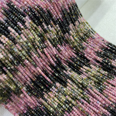 Perles de tourmaline naturelle à facettes 2x3mm, petite Rondelle en cristal, nouveau bricolage, pour la fabrication de bijoux, Bracelet et collier, vente en gros ► Photo 1/6