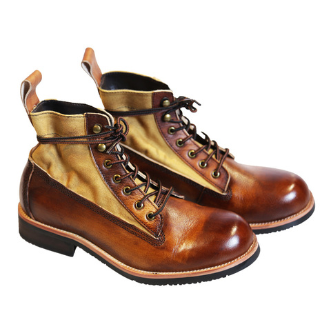 Bottes montantes en toile pour homme et femme, chaussures militaires en cuir, style rétro ► Photo 1/6