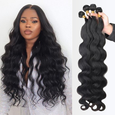 Corps vague paquets cheveux humains brésilien naturel noir cheveux armure 4 Remy cheveux humains paquets offres pour les femmes noires Extensions de cheveux ► Photo 1/6