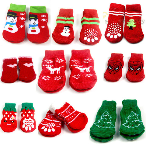 Nouveau 4 pièces noël flocon de neige chiens chaussettes belle animal de compagnie mode animaux chaussette mignon chiot chiens animaux tricots chaussettes anti-dérapant ► Photo 1/6