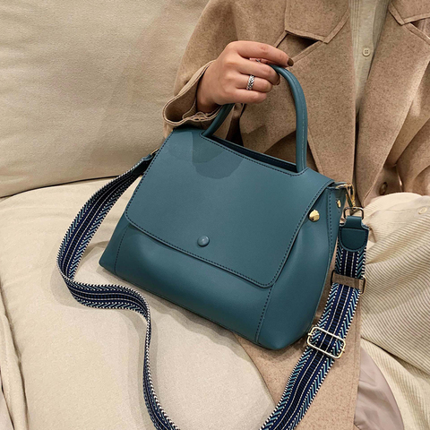 Mode cuir PU femmes sac à main haute capacité 2022 hiver couleur unie femme épaule sac à bandoulière voyage dame fourre-tout bleu ► Photo 1/6