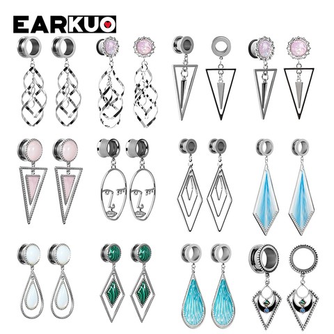 EARKUO haut à la mode en acier inoxydable Triangle visage Dangle bouchons d'oreille vis jauges extenseurs corps Piercing bijoux boucles d'oreilles extenseurs ► Photo 1/1