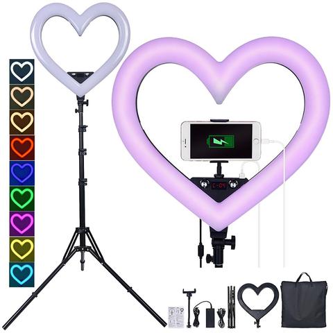 Fosoto RGB en forme de cœur lumière photographique LED éclairage 3200K-5600K lampe avec Port USB trépied pour téléphone caméra maquillage Studio ► Photo 1/6