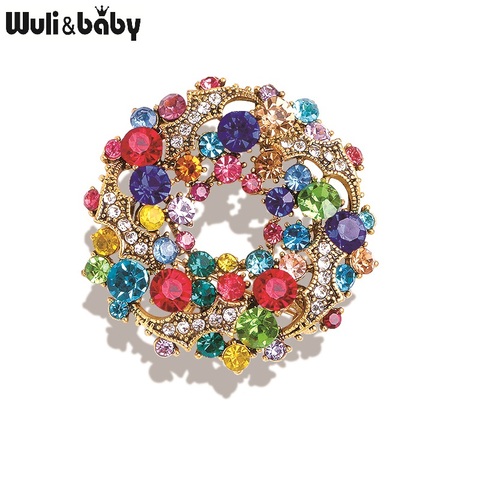 Wuli & baby-broches classiques en strass et fleurs rondes, broches en strass pour femmes, pour mariage, Banquet, bureau, cadeaux ► Photo 1/6