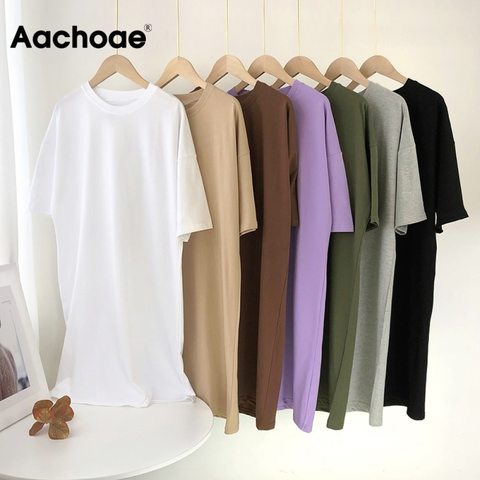 Aachoae-t-shirt femme, robe surdimensionnée en coton, ample, uni, à manches courtes, style chauve-souris, simples, collection décontracté ► Photo 1/6