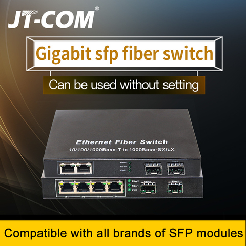Commutateur Gigabit Ethernet SFP Fibre Switch 10/100/1000 Mbps Fibre Optical Media Converter 2 * Port SFP Fibre et 2 4 8 RJ45 UTP Port 2G2 / 4 / 8E Fibre Ethernet Switch ► Photo 1/6