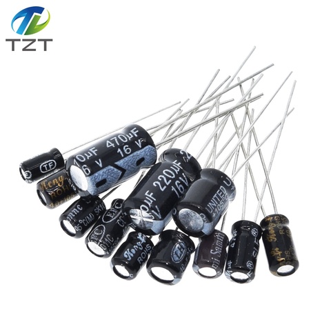 120 pièces 12 valeur kit 1uF-470uF condensateur électrolytique paquet 1UF 2.2UF 3.3UF 4.7UF 10UF 22UF 33UF 47UF 100UF 220UF ► Photo 1/6