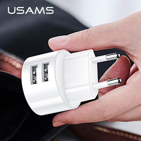 Chargeur de téléphone portable USAMS pour iPhone Samsung 2.1A 2 ports ue/royaume-uni/états-unis chargeur mural pour chargeurs de téléphones mobiles iOS/Android ► Photo 1/6